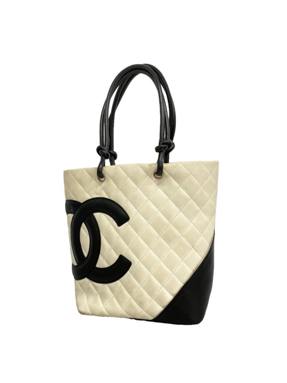 Chanel Tote Bag Cambon Lambskin White Black Silver